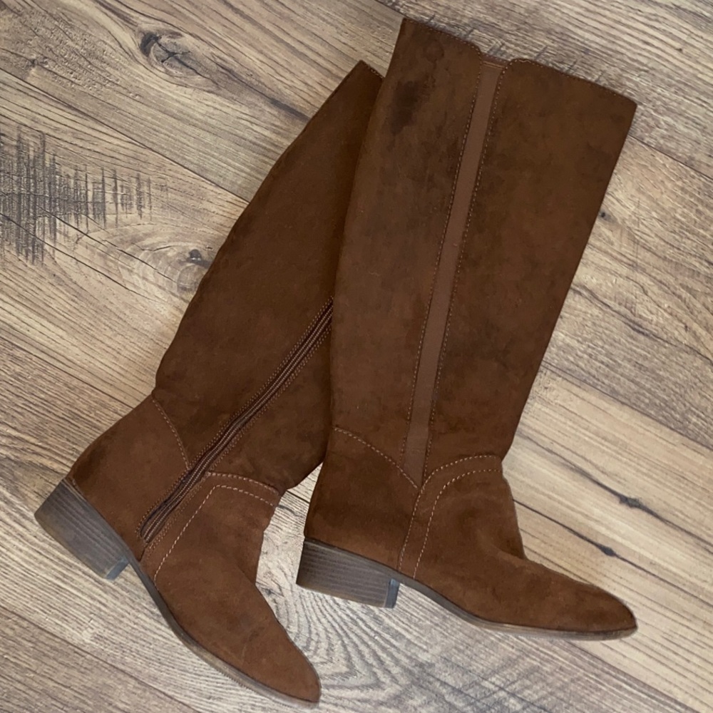 Brown Suede Knee-High Boots